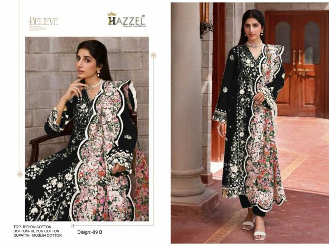 Hazzel 089 A To D Embroidery Rayon Cotton Pakistani Suits Wholesale Market In Surat

